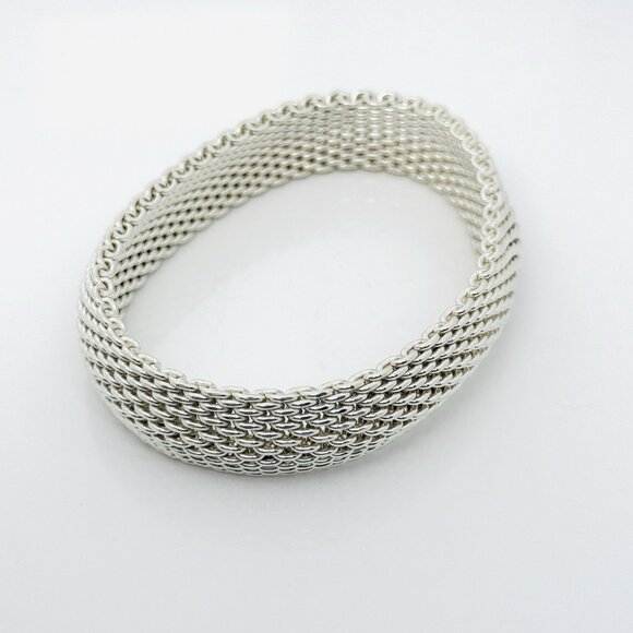 8" Large Tiffany & Co Silver Somerset Mesh Weave Flexible Bangle Bracelet - Picture 4 of 6
